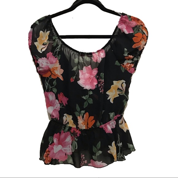 Vivace by Charlotte Russe Sheer Floral Wrap Blouse - Picture 2 of 3